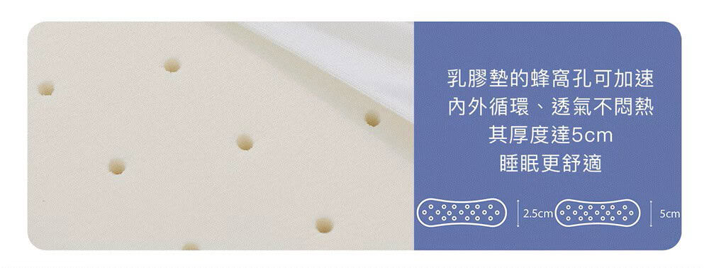 乳膠床墊的蜂窩孔可加速內外循環,透氣性佳